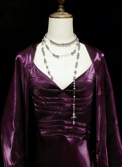 Vintage Prom Dresses Aesthetic 1960s Retro Mermaid Spaghetti Straps Purple Long Party Dress N2130