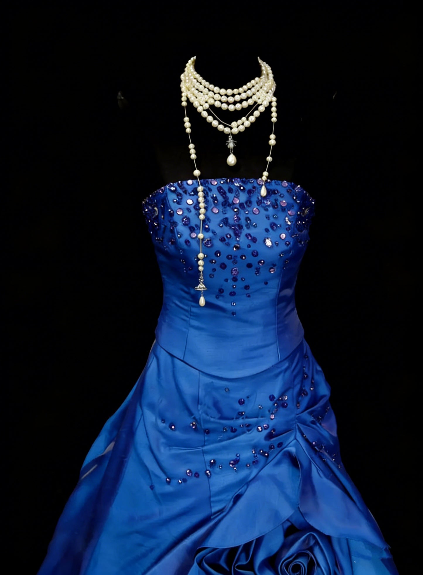 Vintage Ball Gown Strapless Royal Blue Satin With Ruffles 3D Flowers Sweet 16 Dresses Quinceanera Dress Long 15 Vestidos De Fiesta N1454
