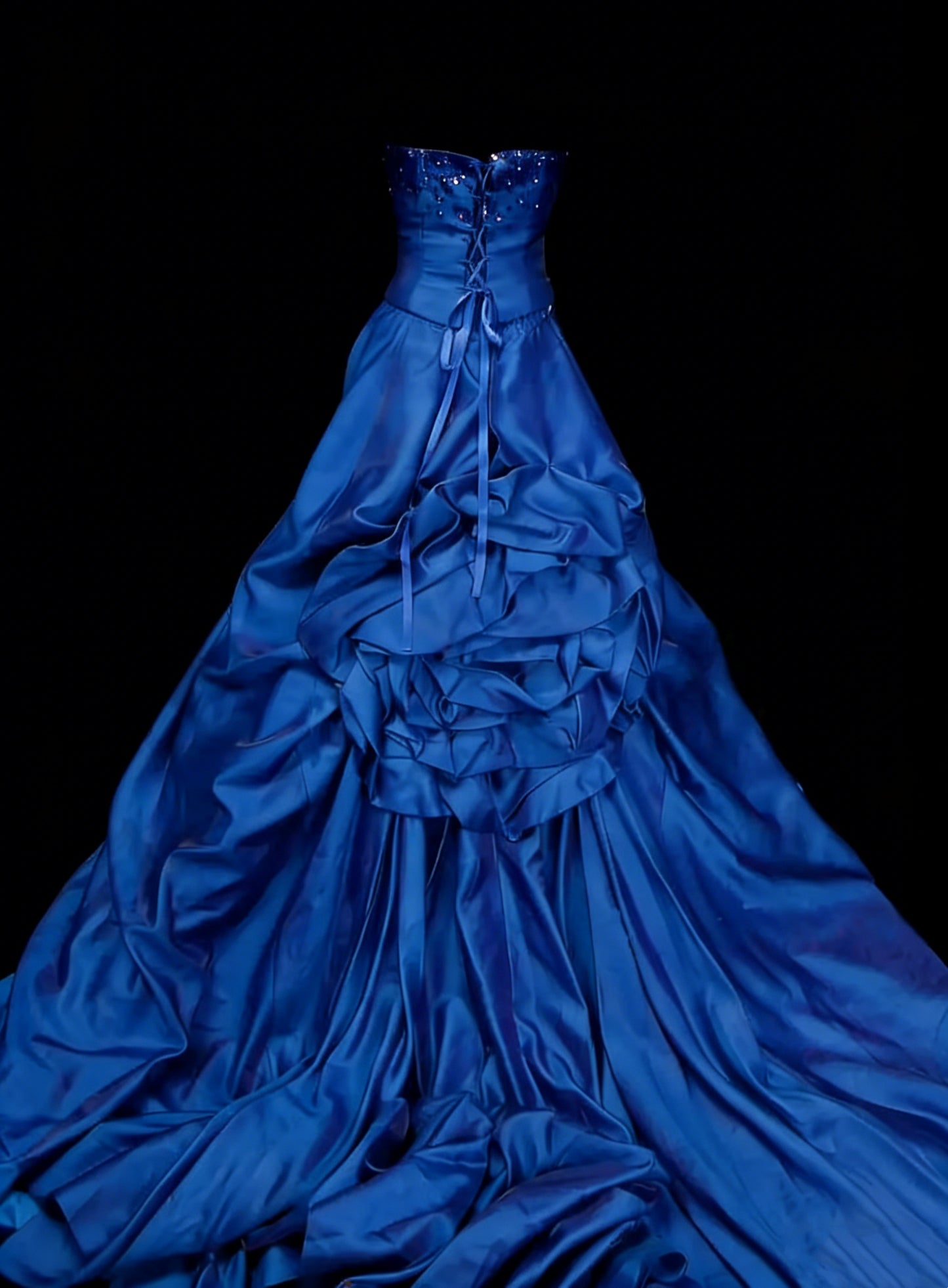 Vintage Ball Gown Strapless Royal Blue Satin With Ruffles 3D Flowers Sweet 16 Dresses Quinceanera Dress Long 15 Vestidos De Fiesta N1454