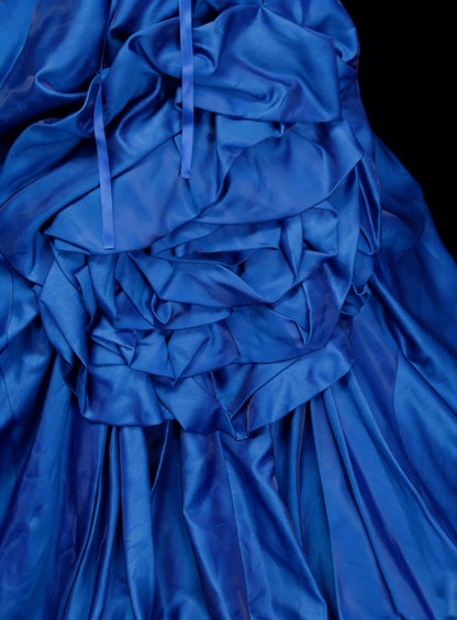 Vintage Ball Gown Strapless Royal Blue Satin With Ruffles 3D Flowers Sweet 16 Dresses Quinceanera Dress Long 15 Vestidos De Fiesta N1454