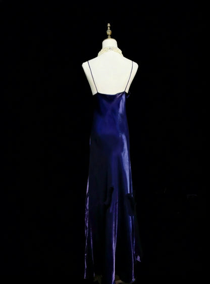 Vintage A Line Spaghetti Strap Royal Blue With 3D Flowers Sleeveless 80s Prom Dresses Long Formal Party Gown N1456