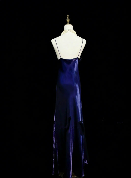 Vintage A Line Spaghetti Strap Royal Blue With 3D Flowers Sleeveless 80s Prom Dresses Long Formal Party Gown N1456
