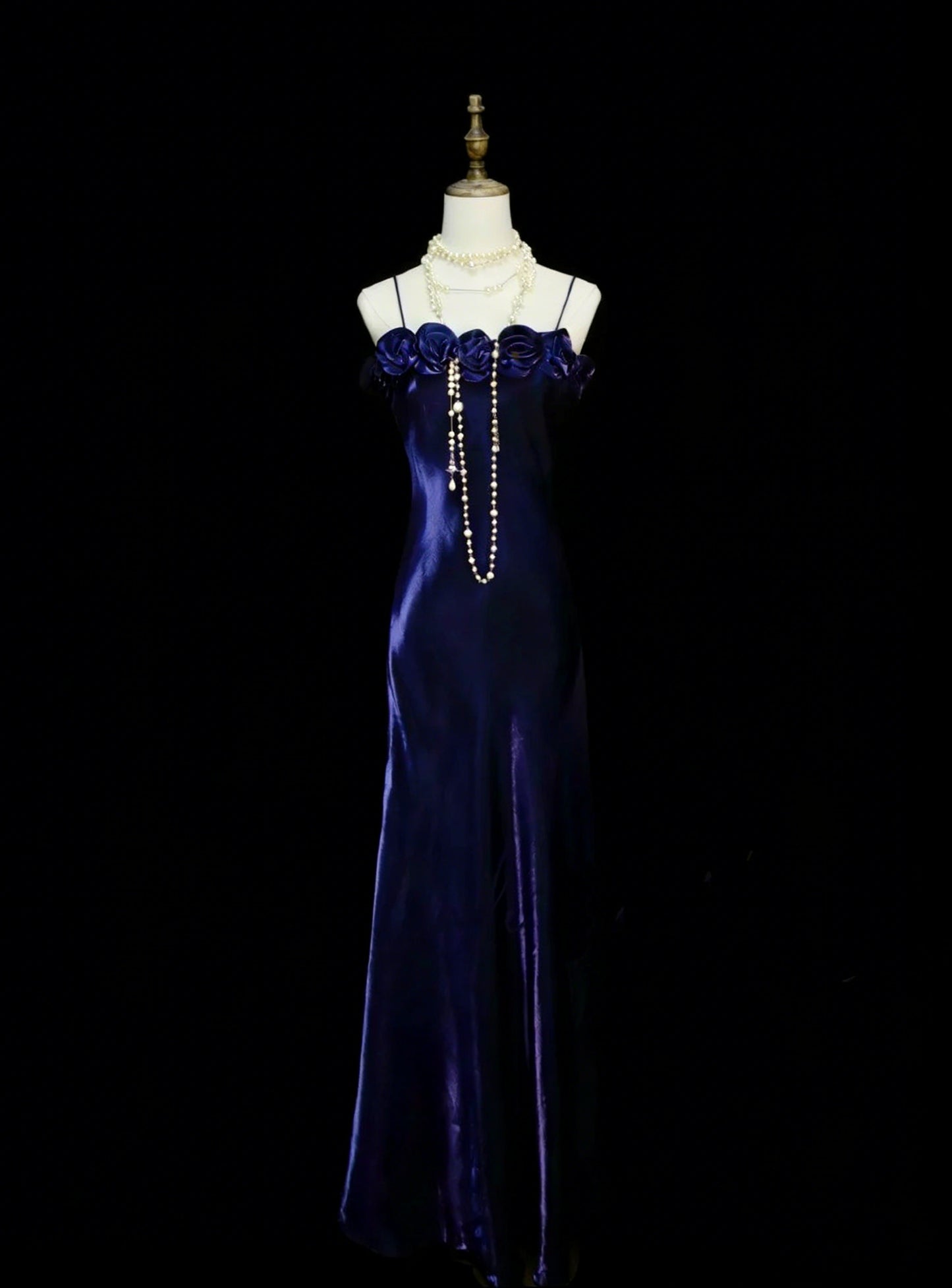 Vintage A Line Spaghetti Strap Royal Blue With 3D Flowers Sleeveless 80s Prom Dresses Long Formal Party Gown N1456