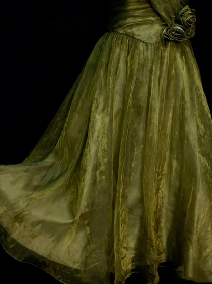 Vintage Prom Dresses Aesthetic Ball Gown Off The Shoulder Olive Green Short Inspo Formal Party Gowns N1826