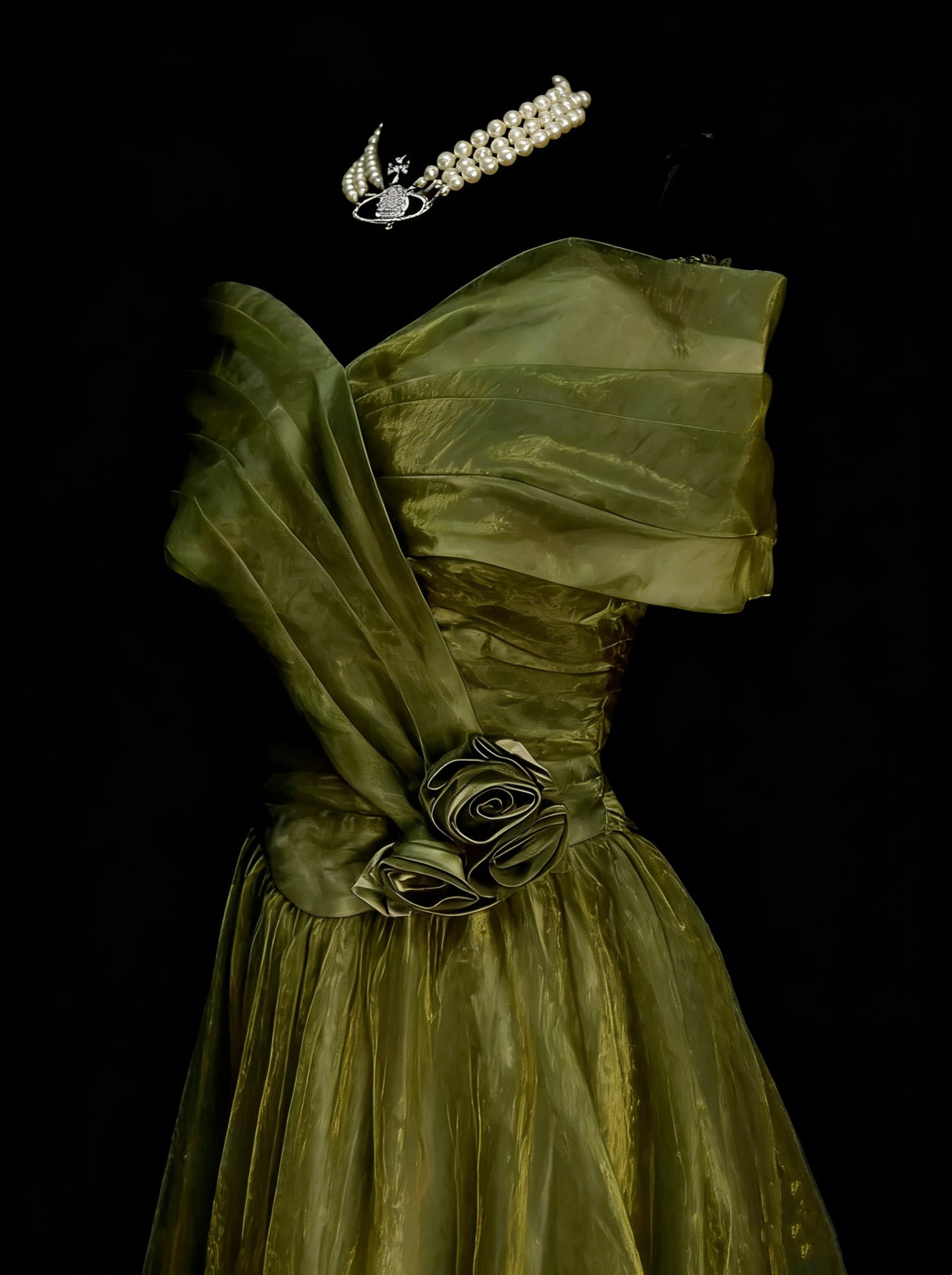 Vintage Prom Dresses Aesthetic Ball Gown Off The Shoulder Olive Green Short Inspo Formal Party Gowns N1826