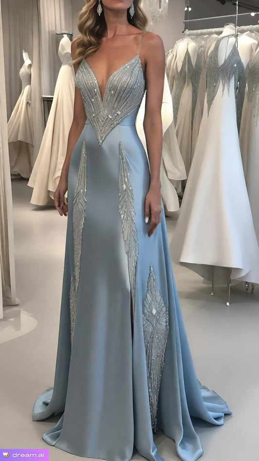 Mermaid / Trumpet Court Train Blue Beadings Prom Dresses Evening Gown Mermaid Formal Dress Elegant Celebrity Style For Women AB1454