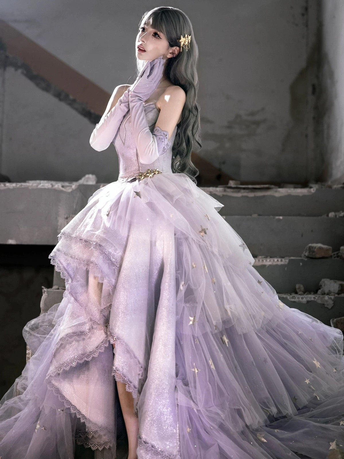Modest High Low Strapless Purple Satin With Lace Prom Dresses Long Party Dress Grad Formal Evening Dresses AB1959
