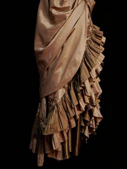Chic Mermaid Asymmetrical Spaghetti Strap Brown Satin With Beads Senior Prom dresses High School Long Formal Dress N1255