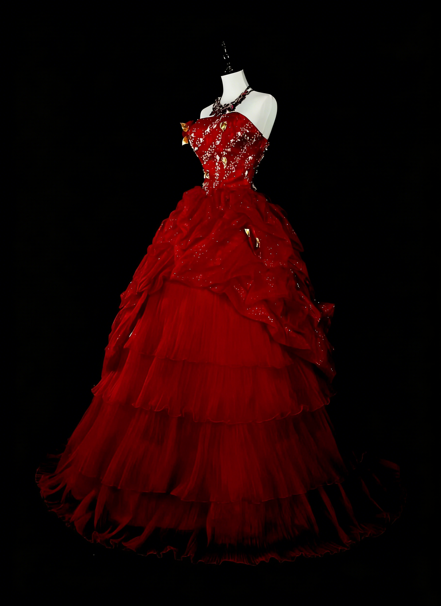 Vintage Prom Dresses Ball Gown Strapless Burgundy With Beading Pleated 1980s Long Formal Gown N2703