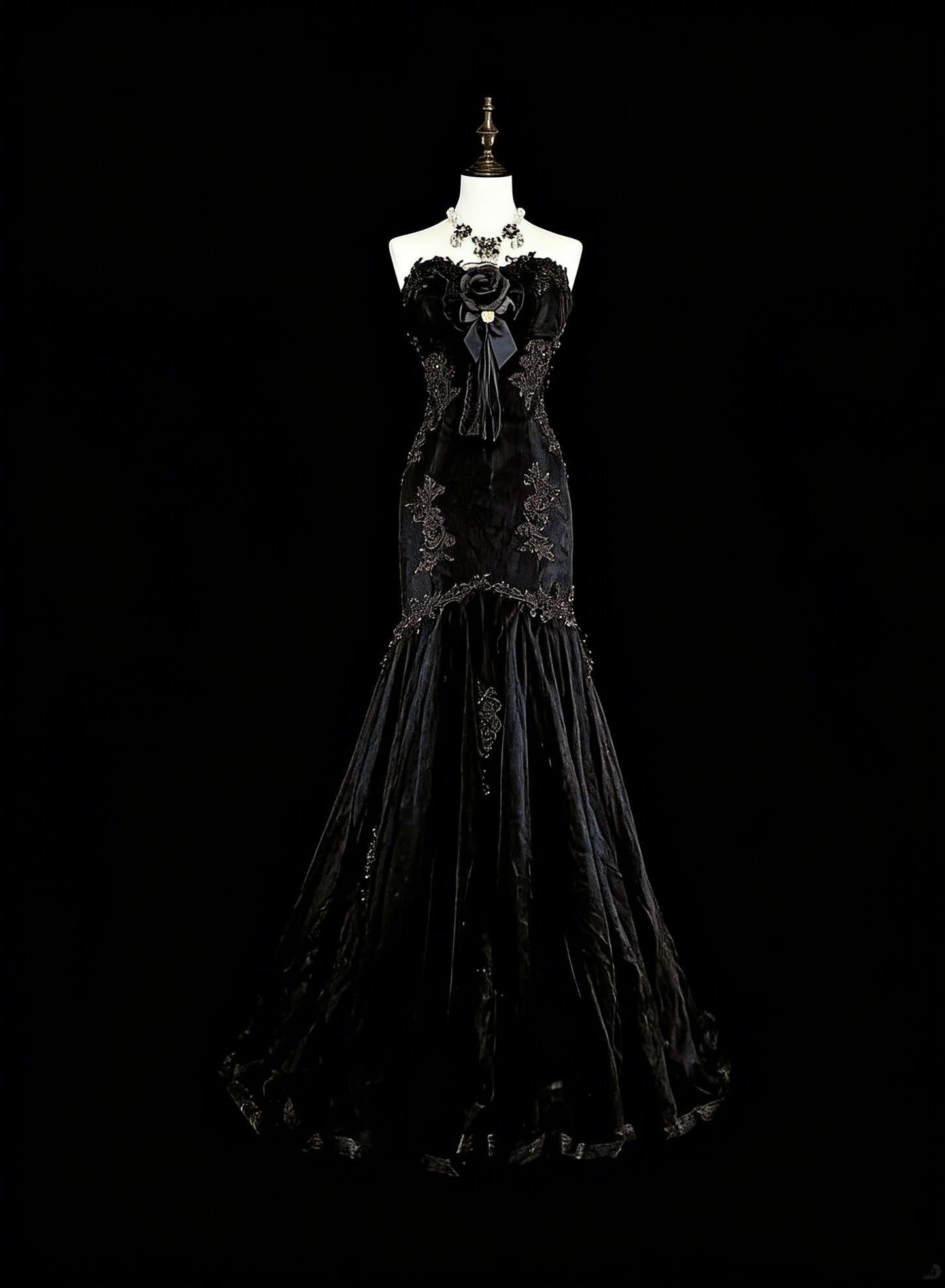 Vintage Prom Dresses Aesthetic Mermaid Sweetheart Black Tulle With Appliques Long Formal Dress N2157