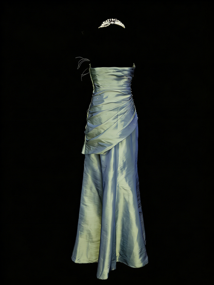 Modest Night Aesthetic Mermaid Strapless Green Satin College Formal Outfit Long Prom Graduation Dresses For Teens N1147