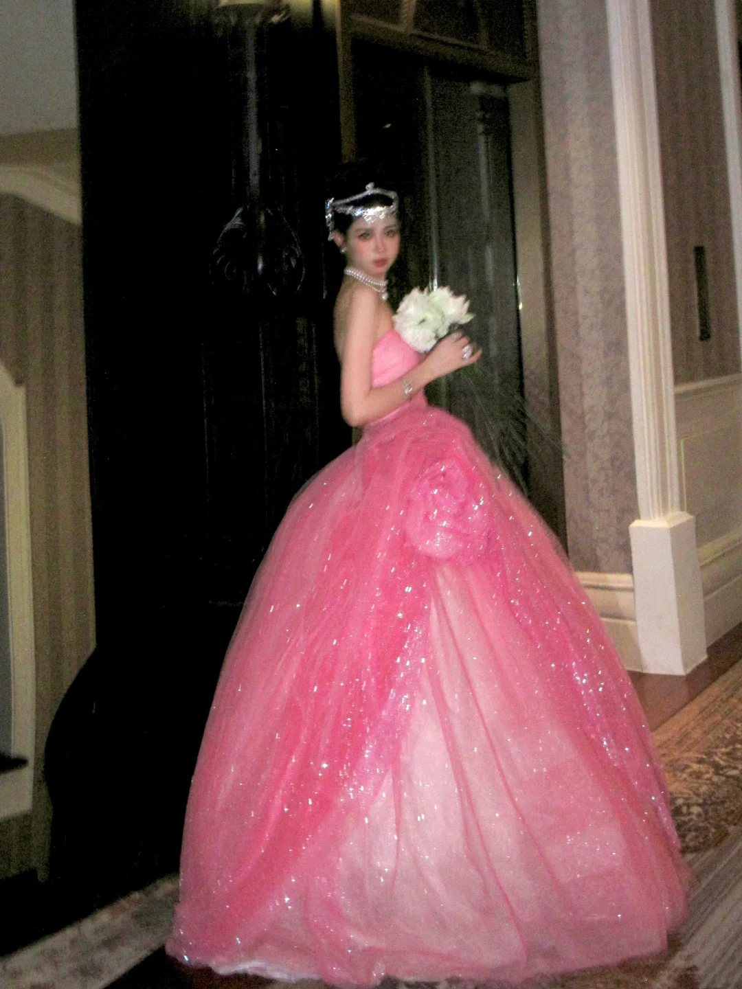 Sparkly Ball Gown Strapless Pink Sequin Long Quinceanera Dress Birthday Luxury Sweet 15 16 Birthday Outfits N074