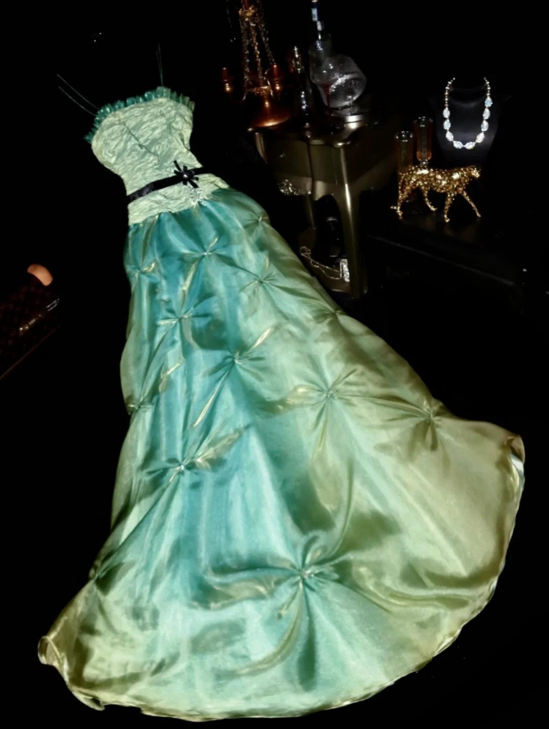 Elegant Ball Gown Strapless Blue Organza With Beading Long Prom Dresses Formal Outfits Evening Night Dress RB8259