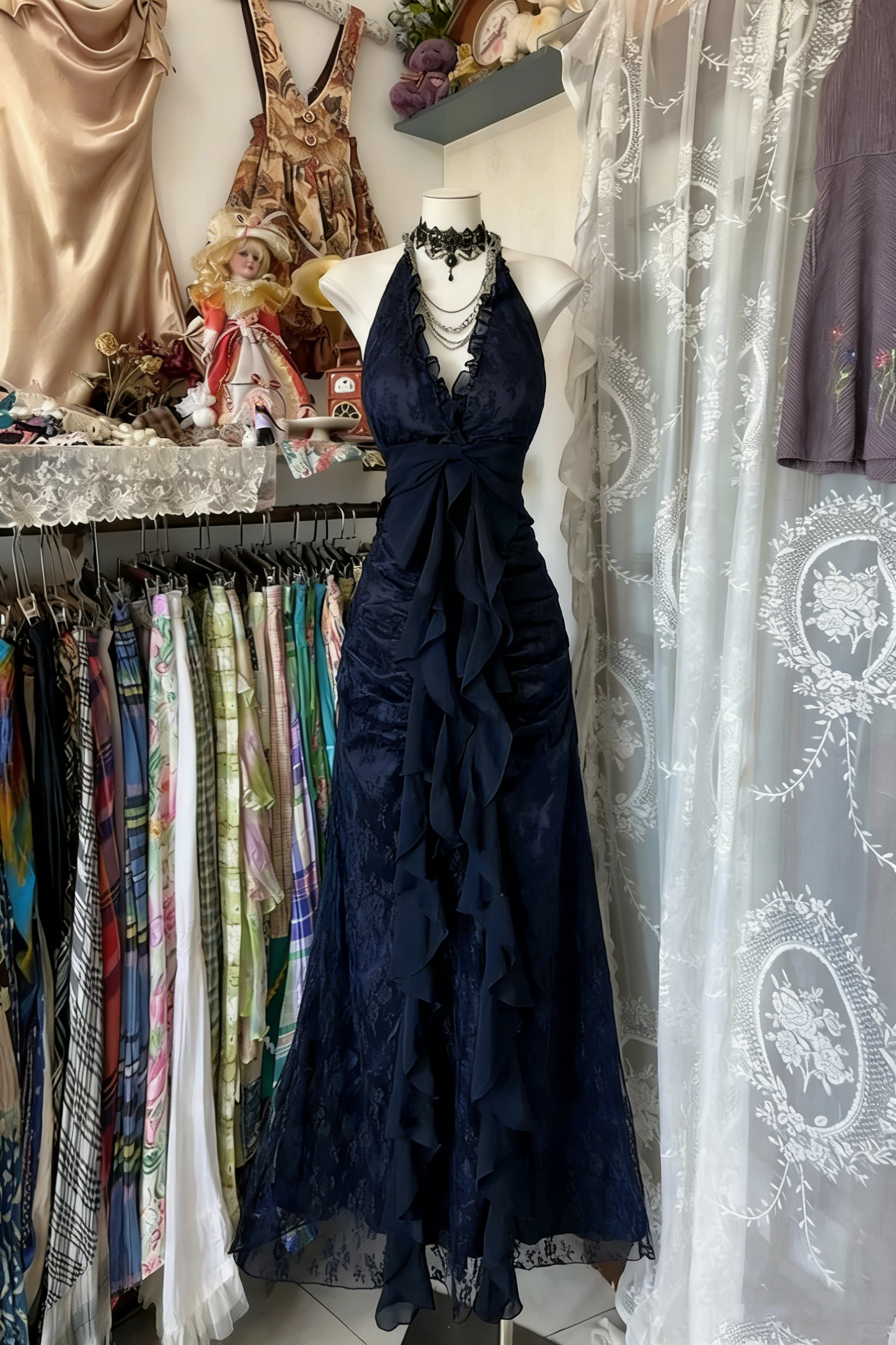 Vintage Black Elegant Vintage Prom Party Gown Evening Dress Princess Formal Dress N781