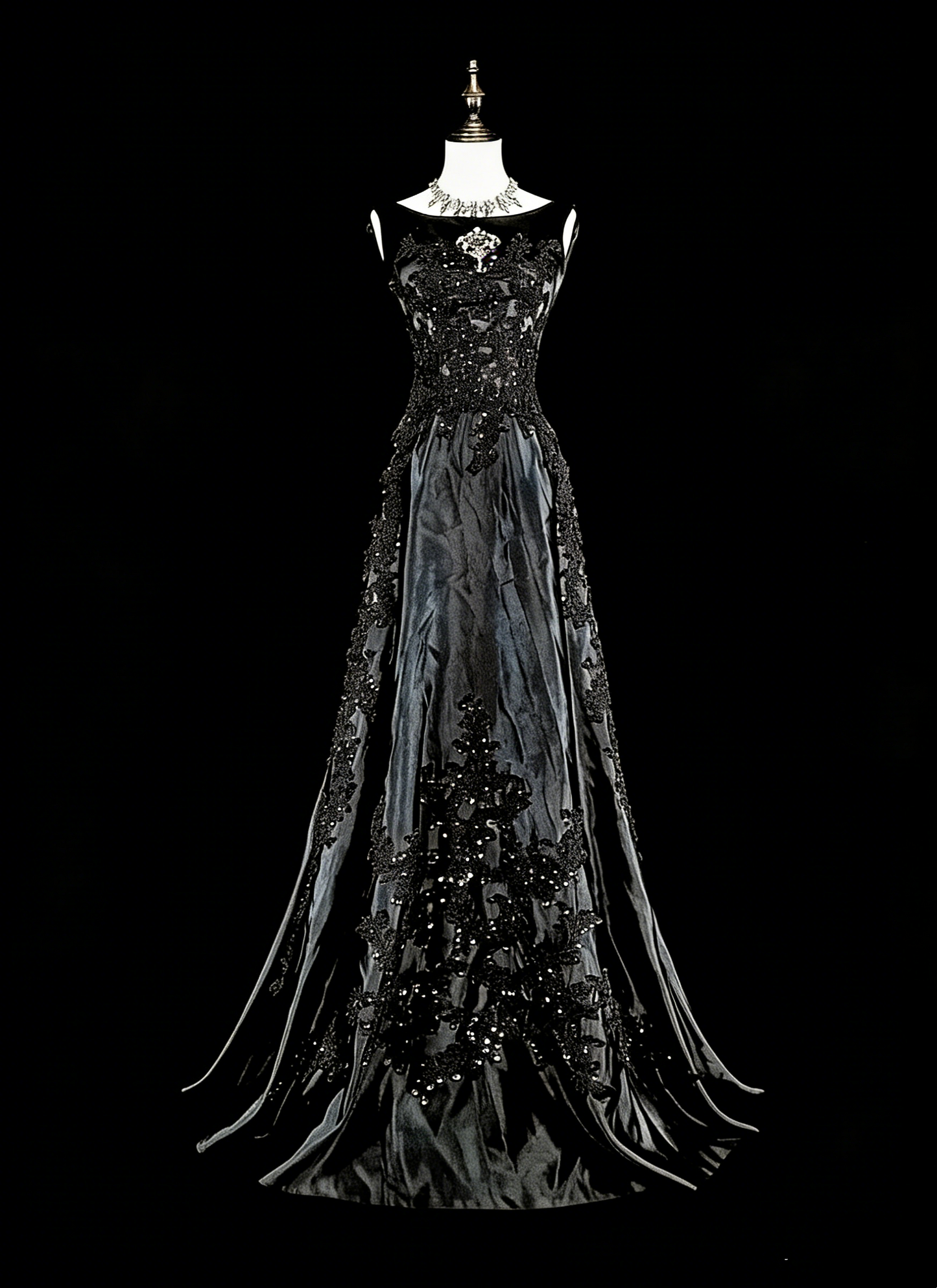 Vintage Prom Dresses Aesthetic A line Scoop Black Tulle With Appliques Long Formal Dress N2158