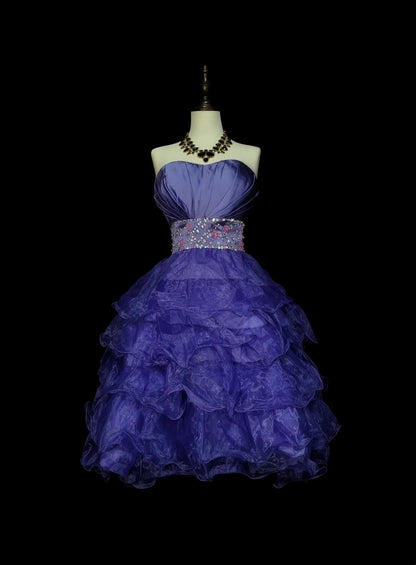 Unique Ball Gown Strapless Royal Blue Tulle Inspo 2000s Hoco Gowns Short Inspo Homecoming Dresses N1357
