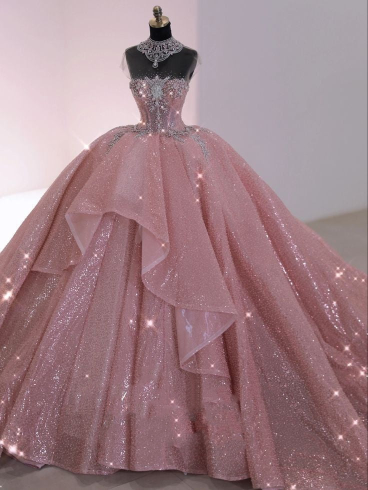 Dreamy pink Princess Ball Gown Wedding & Formal Events Strapless With Beading Quince Dress Quinceanera Dresses Birthday Outfits RB8234