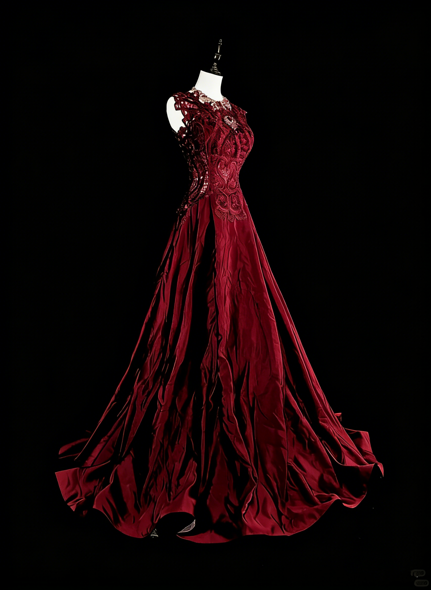 Retro A line Scoop Burgundy Lace Sleeveless 70s Prom Dresses Long Formal Party Gowns N1486