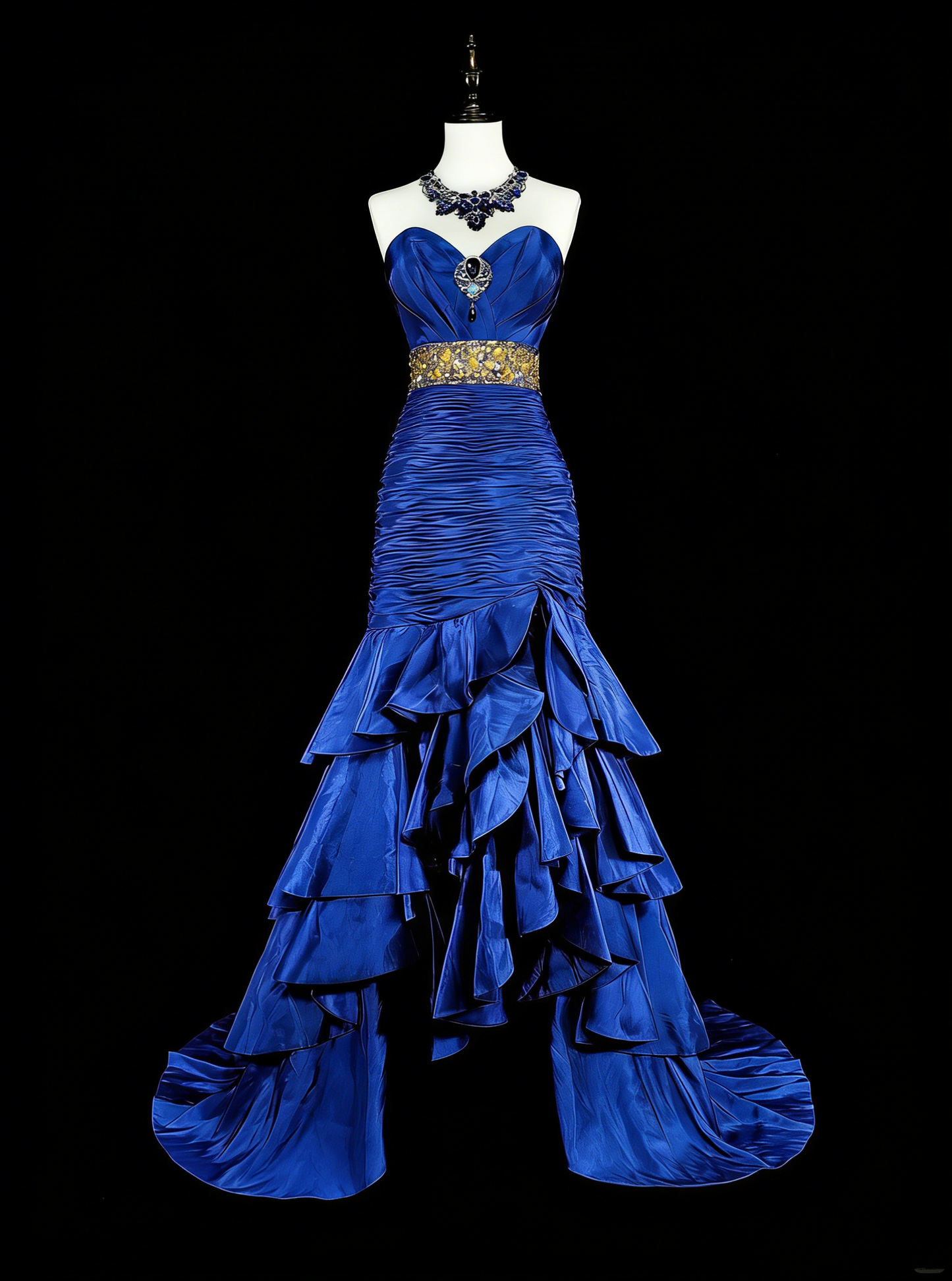 Vintage Prom Dresses Mermaid Sweetheart Royal Blue High Low With Beads Long Party Dress N2370