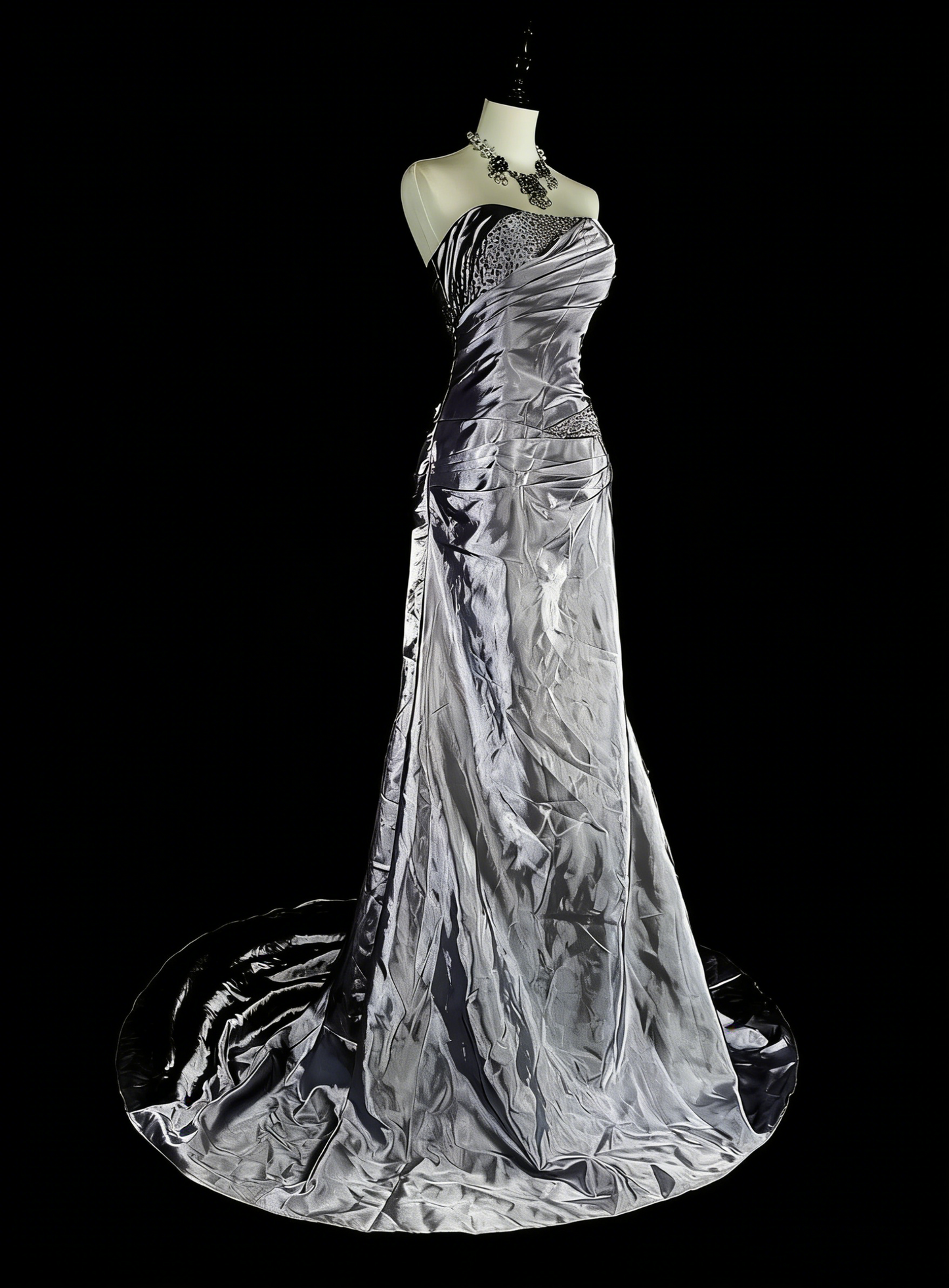 Vintage Prom Dresses Aesthetic Mermaid Strapless Silver Grey Taffeta Classic Inspo Party Dress N2001