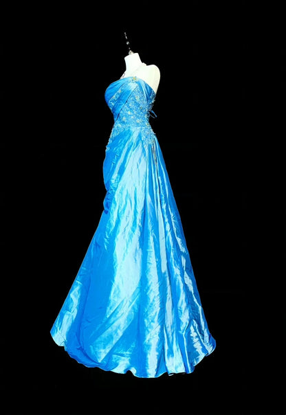 Vintage Mermaid Strapless Blue Lace Appliques 2000s Senior Prom Dresses High School Long Formal Dress N1295