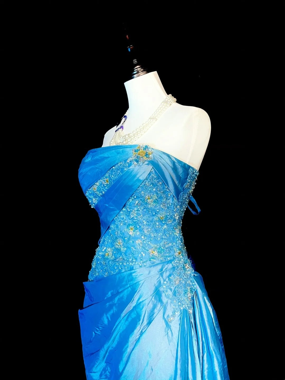 Vintage Mermaid Strapless Blue Lace Appliques 2000s Senior Prom Dresses High School Long Formal Dress N1295