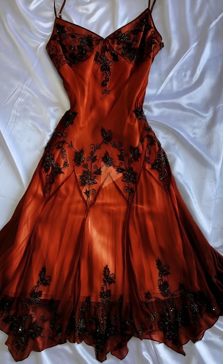 Vintage A line Burnt Orange Beaded Silk Midi Length Spaghetti Straps Homecoming Dresses Spring Mystic Party Hoco Outfits RB8718