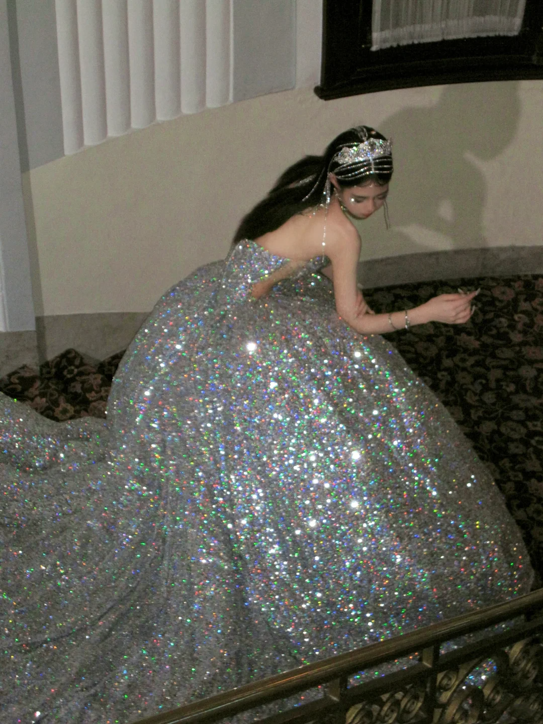Timeless Ball Gown Strapless Silver Sequin Long Prom Dresses Inspiration Party Dress Prom Gowns RB1956