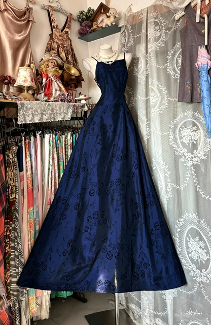 Classy Prom Dresses Ball Gown Spaghetti Strap Navy Blue Long Formal Evening Outfits N3728