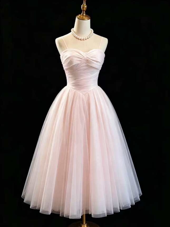 Cute A Line Spaghetti Strap Pink Tulle Tea Length High School Ideas Homecoming Dress Inspo Birthday Dresses Senior Graduation Outfits RB7183