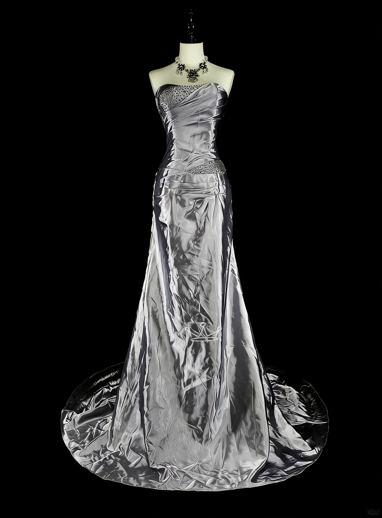Vintage Prom Dresses Aesthetic Mermaid Strapless Silver Grey Taffeta Classic Inspo Party Dress N2001