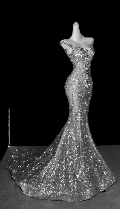 Classy Prom Dresses Mermaid Beautiful Sparkle Red Carpet Evening Gown Long Formal Dress N4042