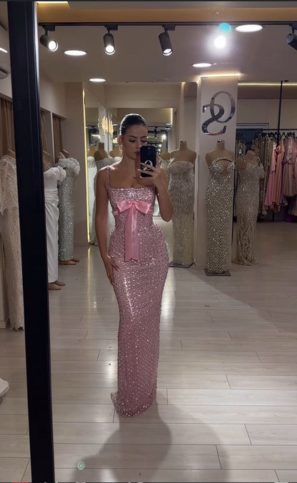 New Arrive Elegant Pink Sequin Long Party Dress Prom Dresses Mermaid Bodycon For Women N4079