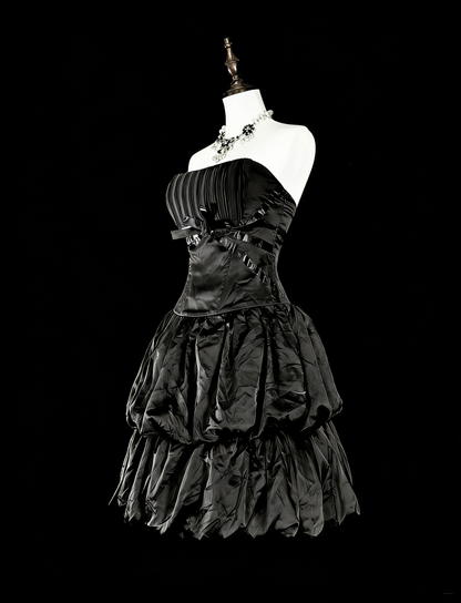 Ball Gown Strapless Black Little Short Mini Party Dress Satin Homecoming Dresses N2159