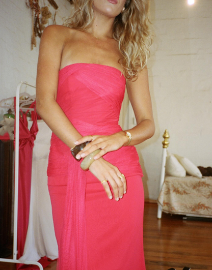 Simple Mermaid Strapless Red Chiffon Summer Spring Inspiration Long Wedding Guest Dress Birthday Outfits N1569