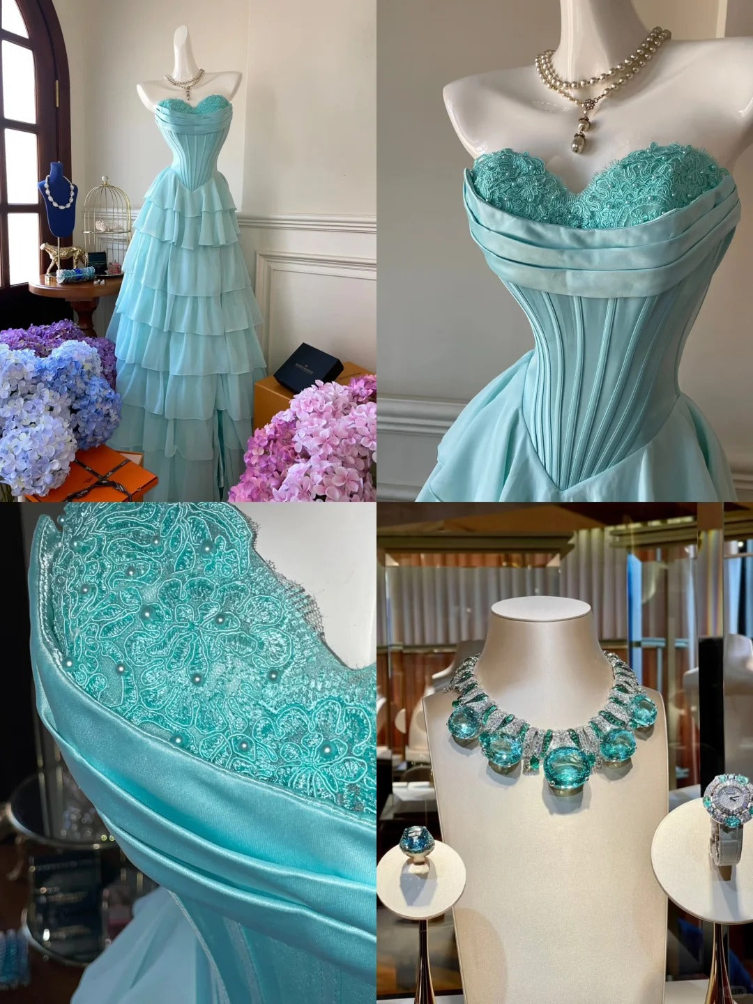 Charming Ball Gown Sweetheart Blue Chiffon With Tiered Long Prom Dresses Formal Outfits Evening Night Dress RB8264