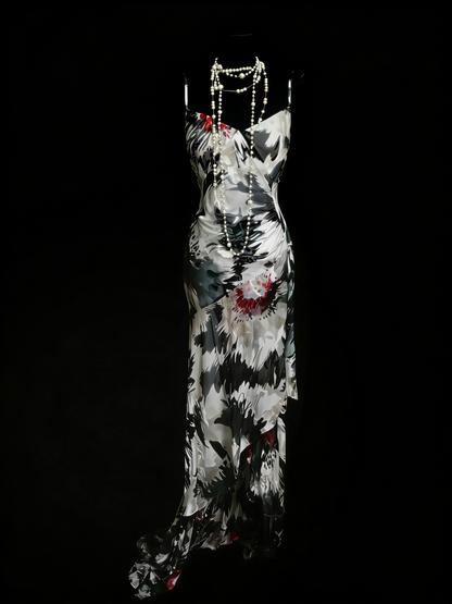 Vintage Prom Dresses Aesthetic 1960s Retro Black Floral Mermaid Long Party Dress N2135
