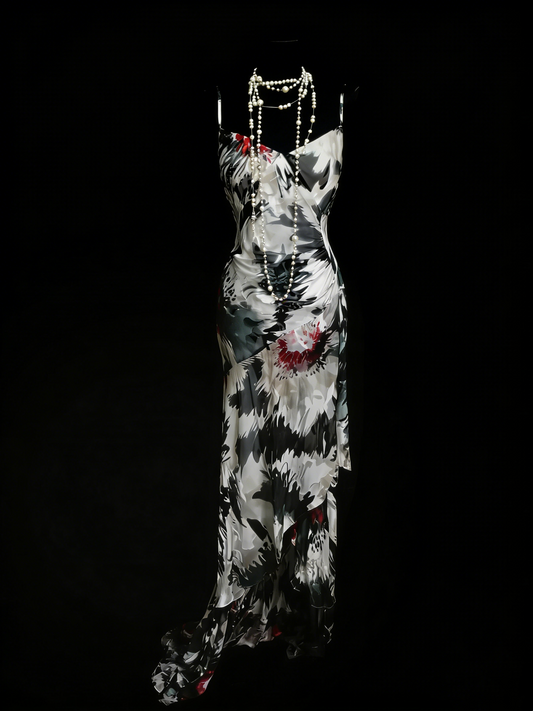 Vintage Prom Dresses Aesthetic 1960s Retro Black Floral Mermaid Long Party Dress N2135