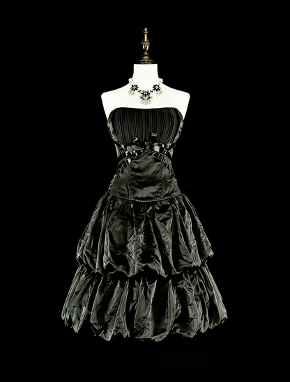 Ball Gown Strapless Black Little Short Mini Party Dress Satin Homecoming Dresses N2159