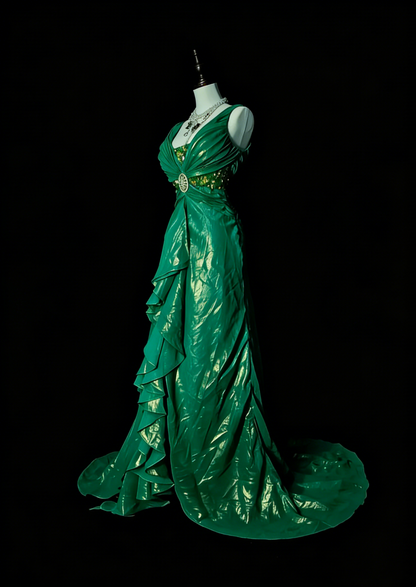 Vintage Mermaid V Neck Dark Green 90s With Ruffles Beaded Long Summer Prom Dresses Senior High Schools Formal Party Dress N1427