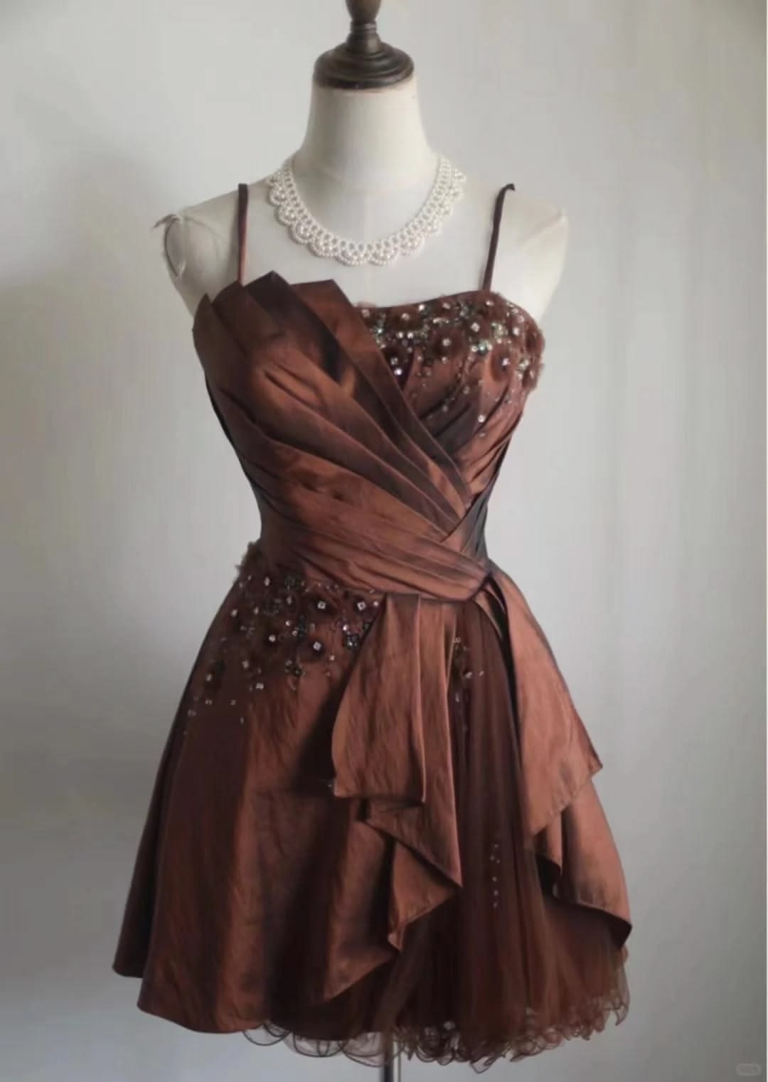 New Sexy Short Homecoming Dresses A line Spaghetti Strap Brown Mini Graduation Cocktail Graduation Outfit RB6723
