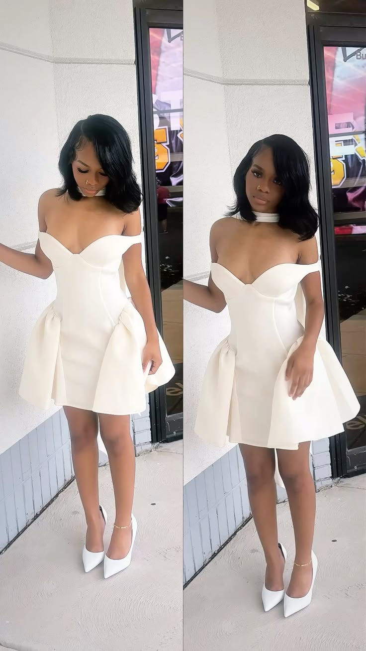 Modest Homecoming Dresses Outfit inspo Ball Gown Off The Shoulder White 16th Birthday Cocktail Dress Ideas Outfits RB8166