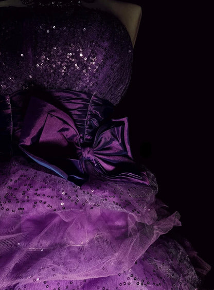 Unique Ball Gown Strapless Purple Tulle Inspo 2000s Hoco Gowns Short Inspo Homecoming Dresses N1363