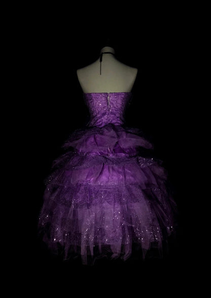 Unique Ball Gown Strapless Purple Tulle Inspo 2000s Hoco Gowns Short Inspo Homecoming Dresses N1363
