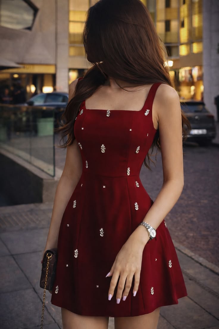 Youthful A Line Square Neck Red Satin Semi-formal With Beads 12th Grad Short Mini Inspo Homecoming Dresses RB4416