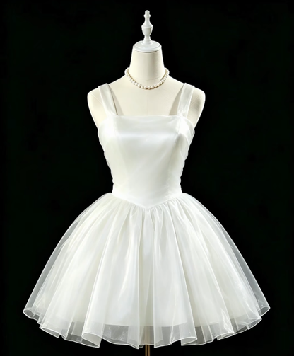 Unique Ball Gown Straps White Tulle University Ideas Homecoming Dresses Inspo Short Hoco Court Gowns RB7180