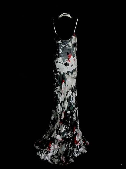 Vintage Prom Dresses Aesthetic 1960s Retro Black Floral Mermaid Long Party Dress N2135