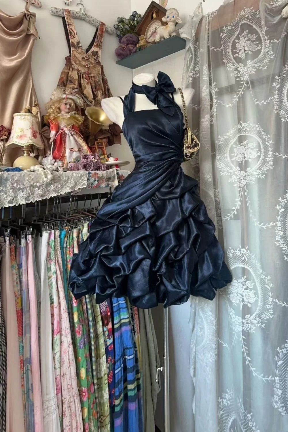 Whimsical & Elegant Dinner Short Mini Navy Blue Homecoming Dresses Inspo Graduation Outfit RB6709