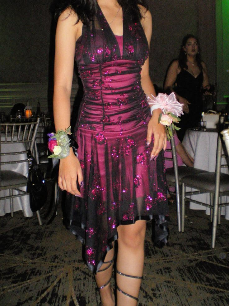 Sexy Pink Black Tulle Sequined Halter Neck Irregular 19Th Birthday Homecoming Dress Inspo Graduation Outfit RB6710