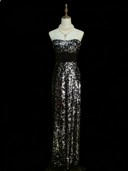 Classy A Line Strapless Sequins Long Senior Prom dresses High School Formal Dresses N1245